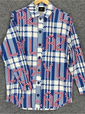 Lazy Oaf Men’s Shirt Size XS/S Plaid LAZY Spell Out Oversized Long Sleeve Button